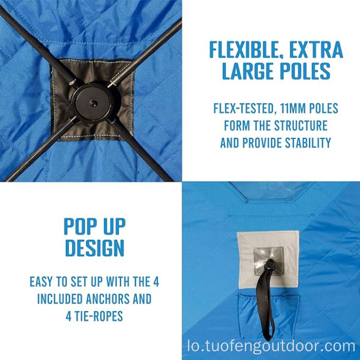 ຄວາມຮ້ອນ insulated hub pop-up Portable ກ້ອນທີ່ພັກອາໄສການຫາປາ